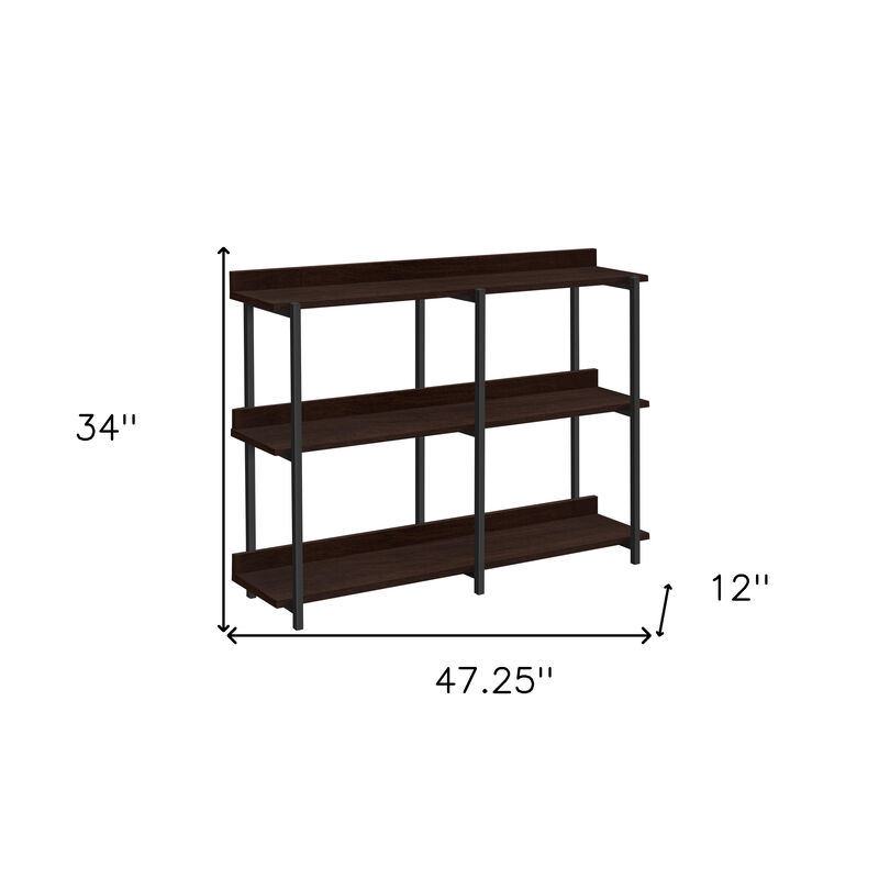 HomeRoots 47" Brown and Black Wood and Metal Frame Console Table With Three Shelves image number 6