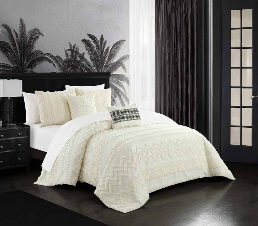 Chic Home Addison Comforter Set Jacquard Chevron Geometric Pattern Design Bedding Beige, Queen