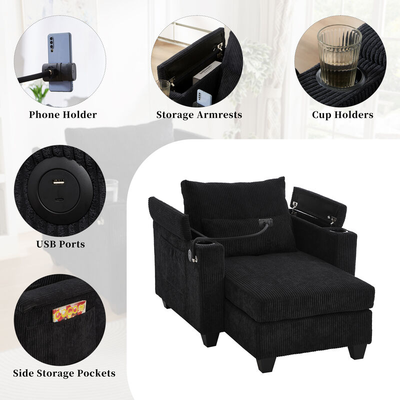 Merax Sofa Bed Corduroy Sleeper Sofa with USB Ports