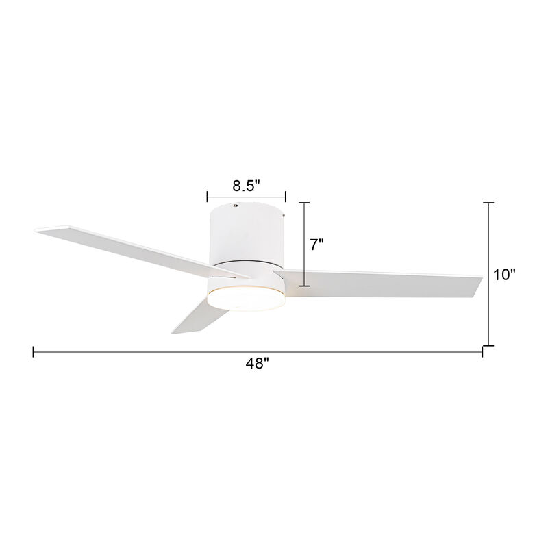 48" Modern 3-Blade Wooden Flush Mount Ceiling Fans with Light and Remote