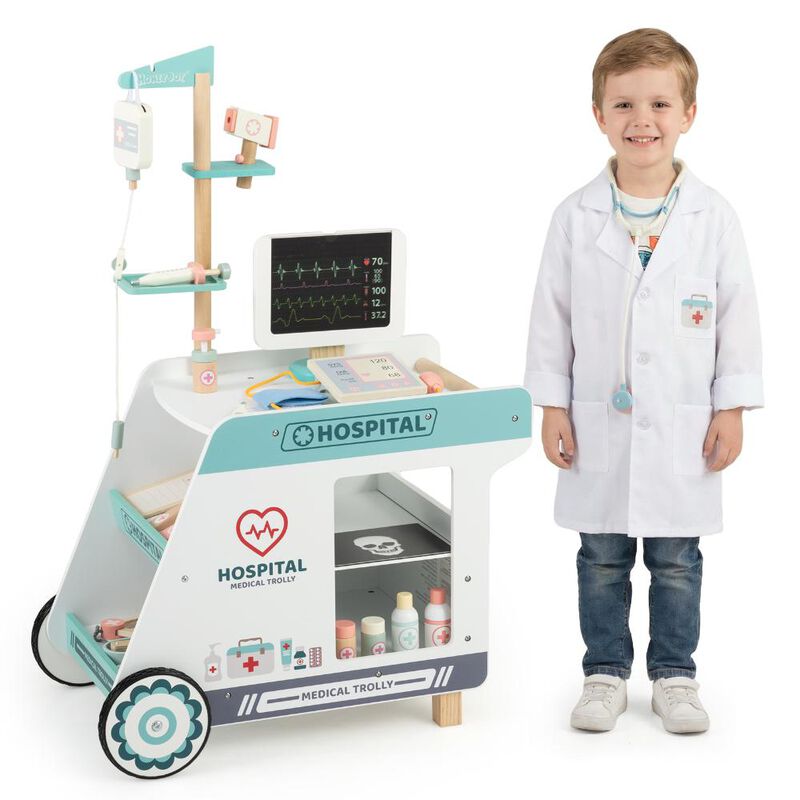 Kids Wooden Doctor Playset Pretend Play Doctor Kit with Cart for Boys and Girls 3 Plus image number 3