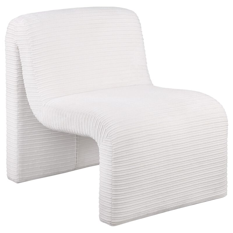 Adira Accent Chair, Modern Curved Armless Body, Ribbed Ivory Fabric