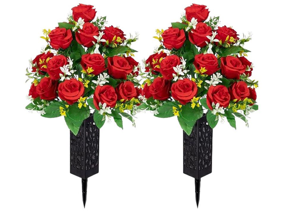 Black Artificial Flowers Outdoor Vase Filler 2 Cemetery Memorial
