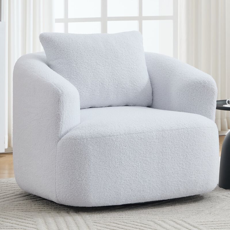 360&deg; Swivel Round Upholstered Comfy Chair Teddy Fleece High-Resilience Sponge Single Sofa image number 1