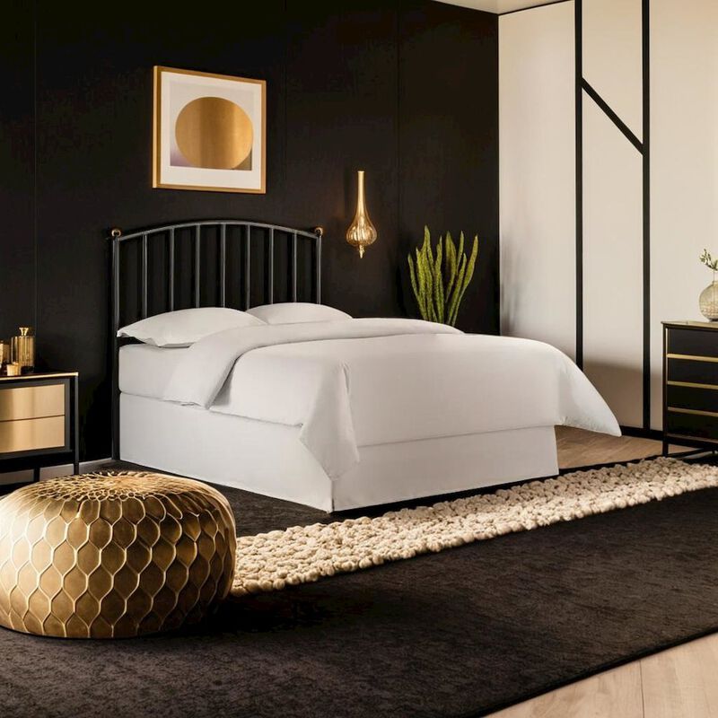 FurniFact Sleek Black Steel Headboard Designed for Full and Queen Bed Frames