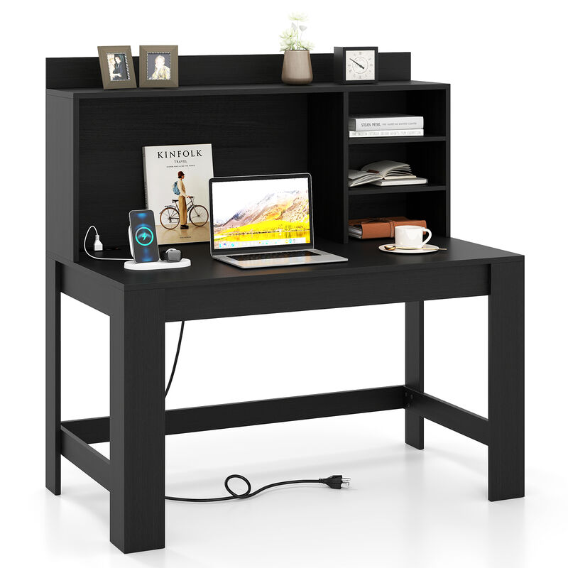 Modern Computer Desk with Hutch and Storage Shelves for Home Office or Study Room