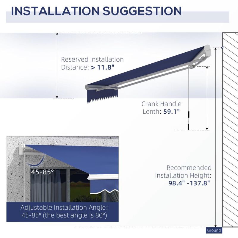 Hivvago Manual Retractable Patio Awning 13' x 8' with UV Protection image number 4