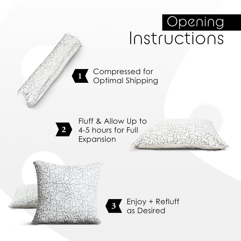 20 x 20 Square Cotton Accent Throw Pillows, Chevron Pattern, Set of 2, Gray, White-Benzara