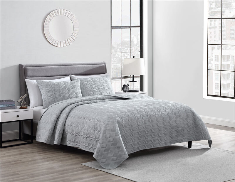 Willow 3 Piece King Quilt Set Gray