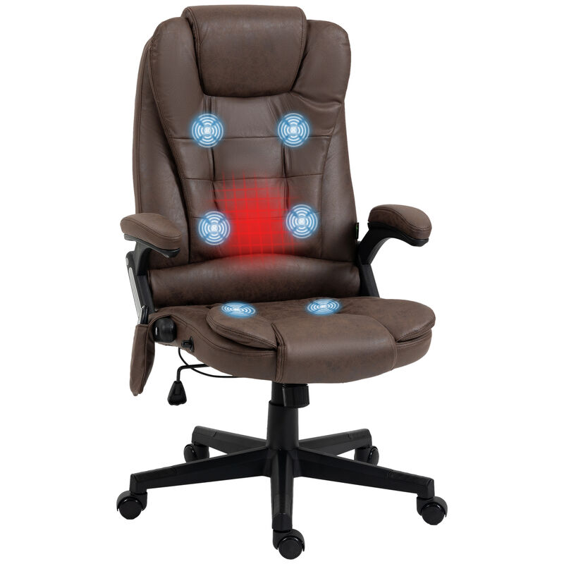 HOMCOM 6 Point Vibrating Massage Office Chair with Heat, Microfiber High Back Executive Office Chair with Reclining Backrest, Padded Armrests and Remote, Coffee