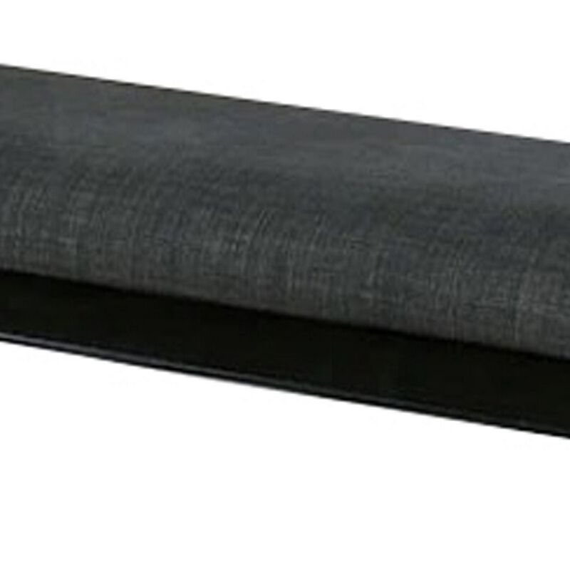 Fabric Seat Bench with Wooden Sleek Block Legs, Black and Gray-Benzara