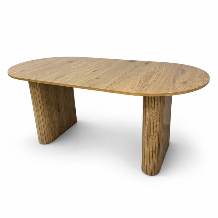 Oval dining table for 6 to 8 MDF dining table with metal frame Modern farmhouse dining table with wood strip base for kitchen