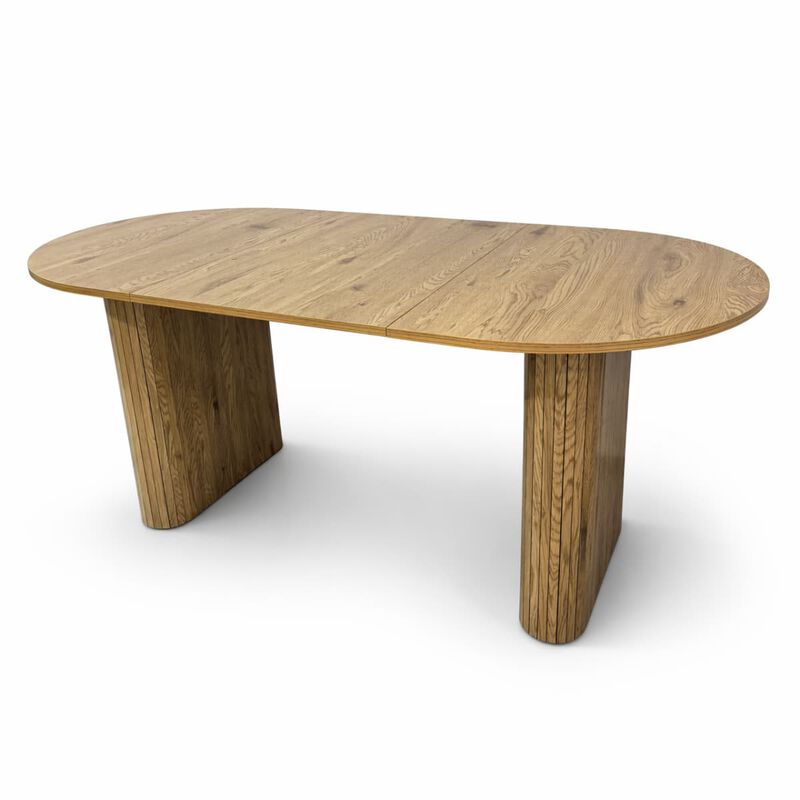 Oval dining table for 6 to 8 MDF dining table with metal frame Modern farmhouse dining table with wood strip base for kitchen image number 0
