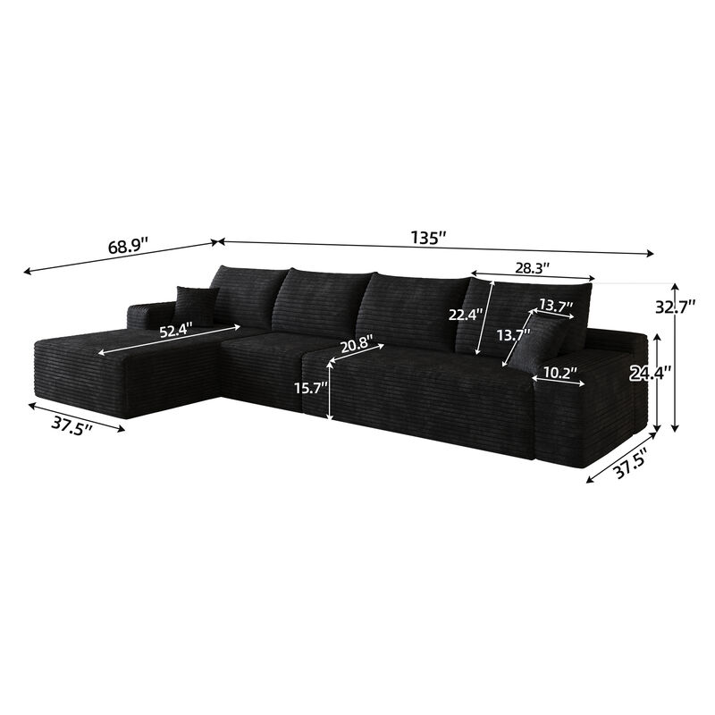 Watvit 135" L-Shape  Cloud Sectional Couch image number 4