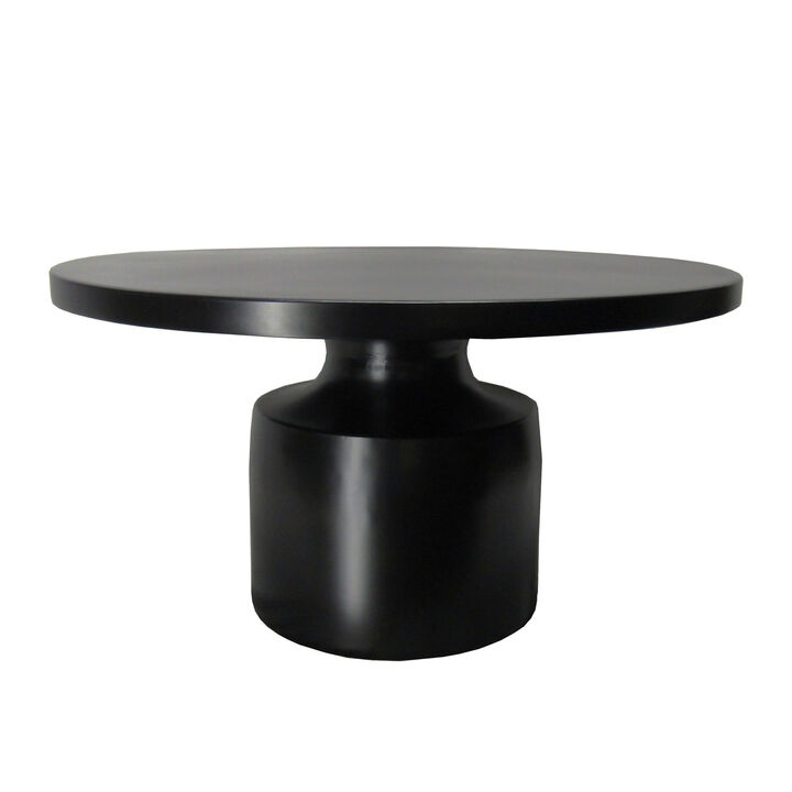 Zoe 30 Inch Round Coffee Table with Pedestal Base, Sleek Modern Silhouette, Matte Black Powder Coated Metal - Benzara