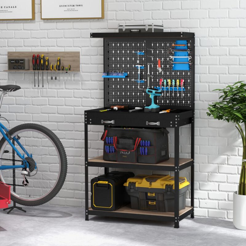 Tool Storage Workbench with Pegboard with 14 Hanging Accessories for Garage image number 2