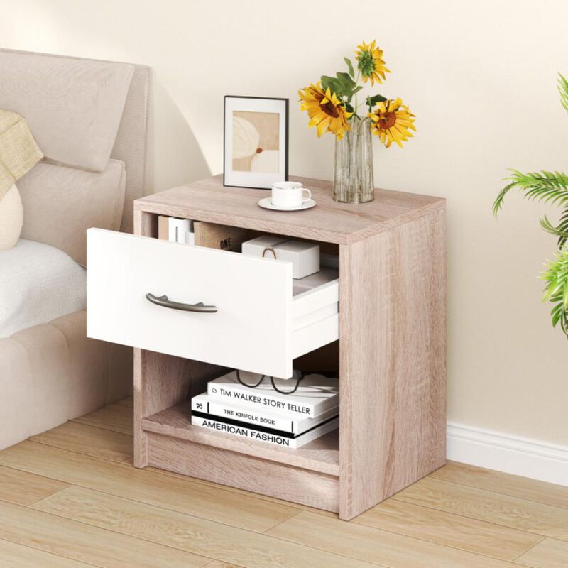 Hivvago Bedside Table Nightstand with Drawer and Open Storage Shelf