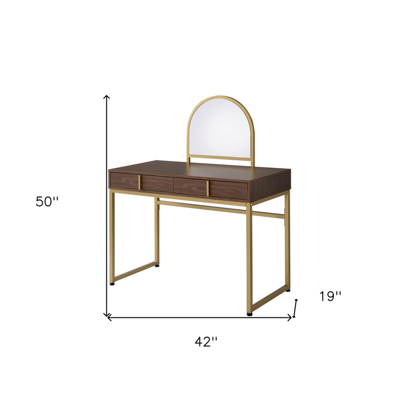 HomeRoots 42" Gold Mirrored Vanity Table with Mirror With Two Drawers image number 3