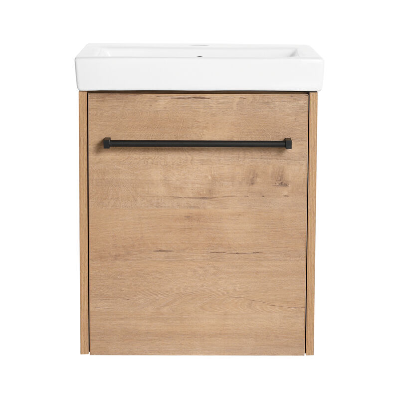 ELEMENT ACE Compact Floating Wall-Mounted Bathroom Vanity with Integrated Ceramic Sink and Soft-Close Cabinet Storage image number 0