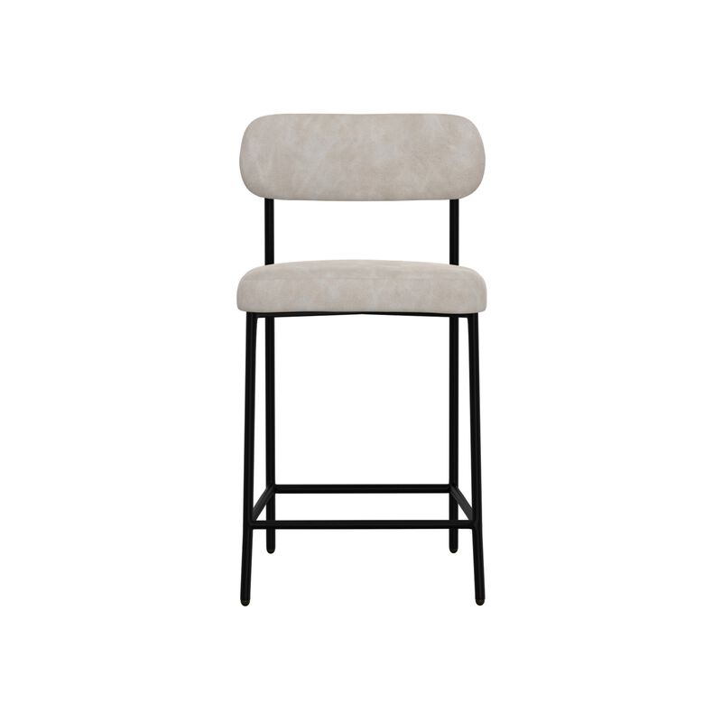 Iffa Counter Height Chair, Open Black Iron, Snow Gray Performance Fabric - Benzara