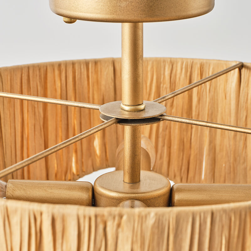 15.7" 4-Light Boho Antique Gold Handwoven Raffia Semi-Flush Mount Ceiling Light with Leaf-Shaped Cotton Cord Hanging Ornament for Bedroom, Living Room or Entryway image number 7