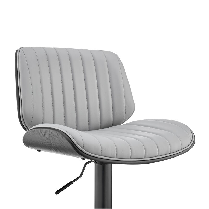 Brock Adjustable Gray Faux Leather and Walnut Wood Stool with Black Base image number 5