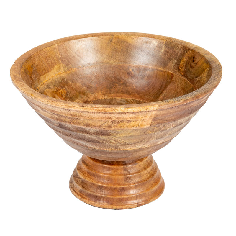 Boho Wood Pedestal Serving Bowl, Light Brown Finish image number 0
