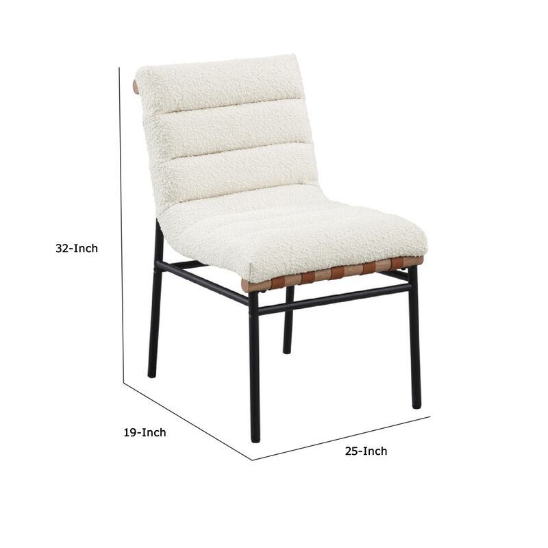 Kive Dining Chair Set of 2, Black Iron Legs, White Channel Tuft Boucle