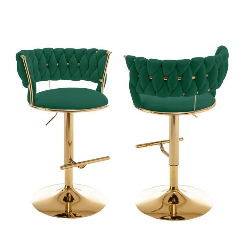 Best Quality Furniture Emerald green adjustable barstool with gold color base (SET OF 2)