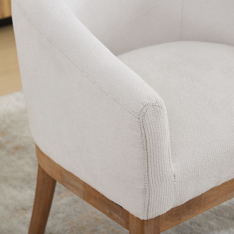 Upholstered Barrel Dining Chairs, Farmhouse Linen Accent Chairs with Natural Hardwood Frame image number 5