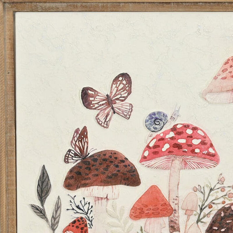 HomeRoots 20" X 26" Natural And White Butterflies and Mushrooms Metal Framed Art image number 5