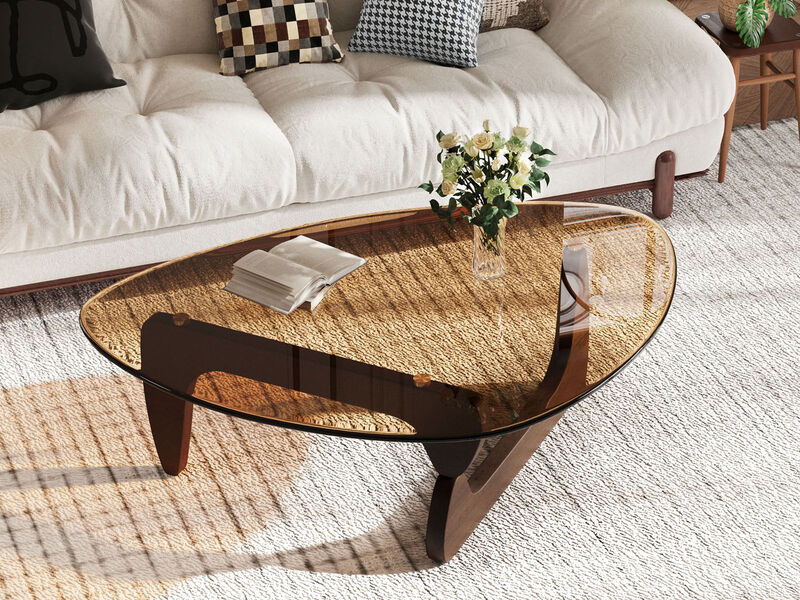 Triangular Coffee Table Living Room Accent Table Vintage Wood Base image number 7