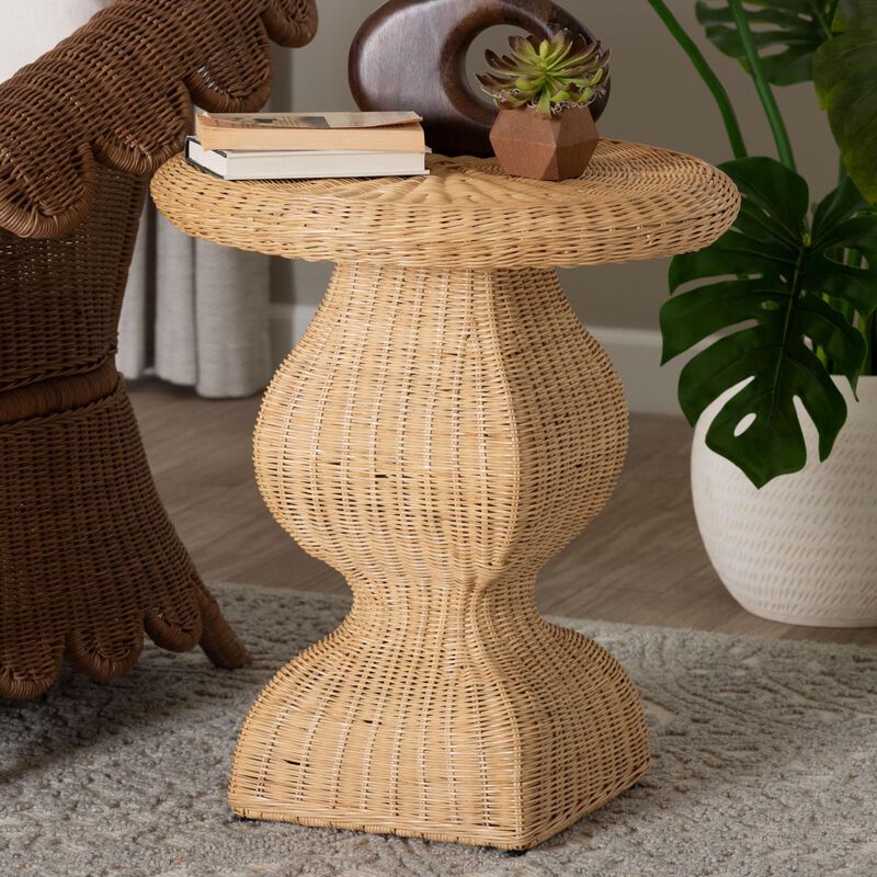 bali & pari Hideo Natural Rattan End Table - Handwoven Wicker Sculptural Accent Table with Pedestal Base image number 6
