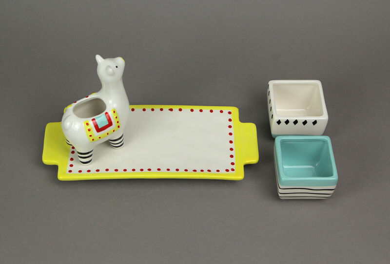 Ceramic Succulent Pots Display Tray & Llama Water Holder Indoor Mini Planter Set image number 2