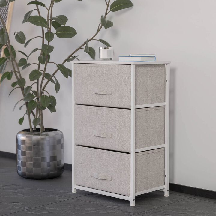 Flash Furniture Harris 3 Drawer Storage Dresser - White Cast Iron Frame and Wood Top - 3 Easy Pull Dark Gray Fabric Drawers