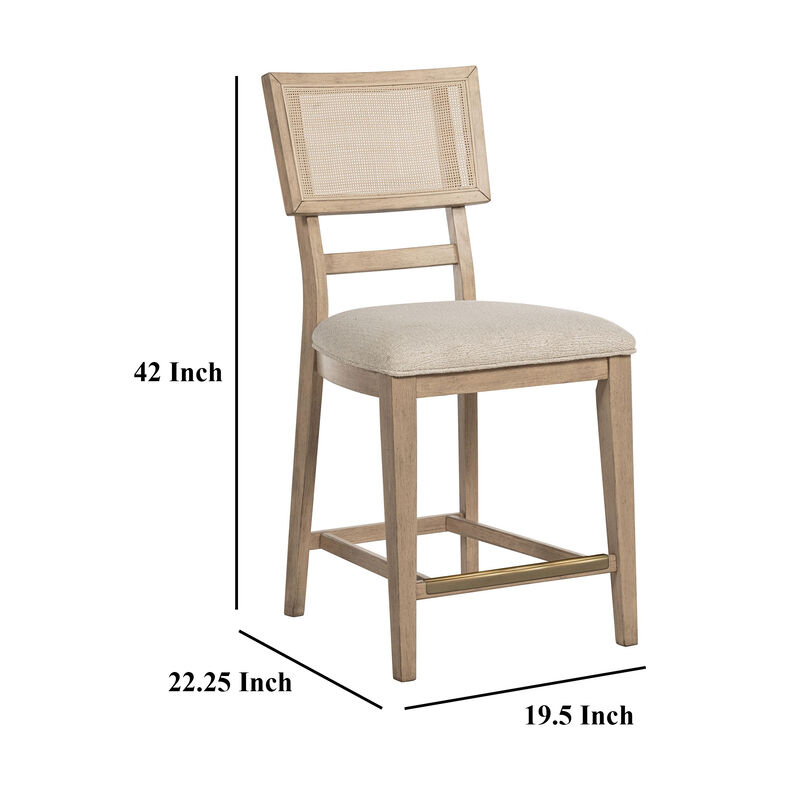 Lno Counter Dining Side Chair Set of 2, Rattan Woven Back, Beige Wood - Benzara