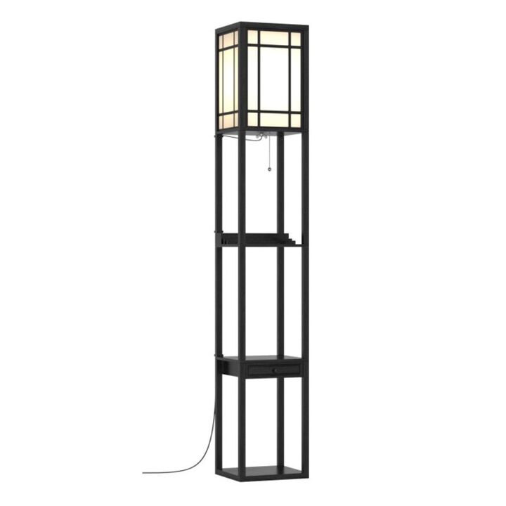 Hivvago Modern Floor Lamp with Shelves and Drawer