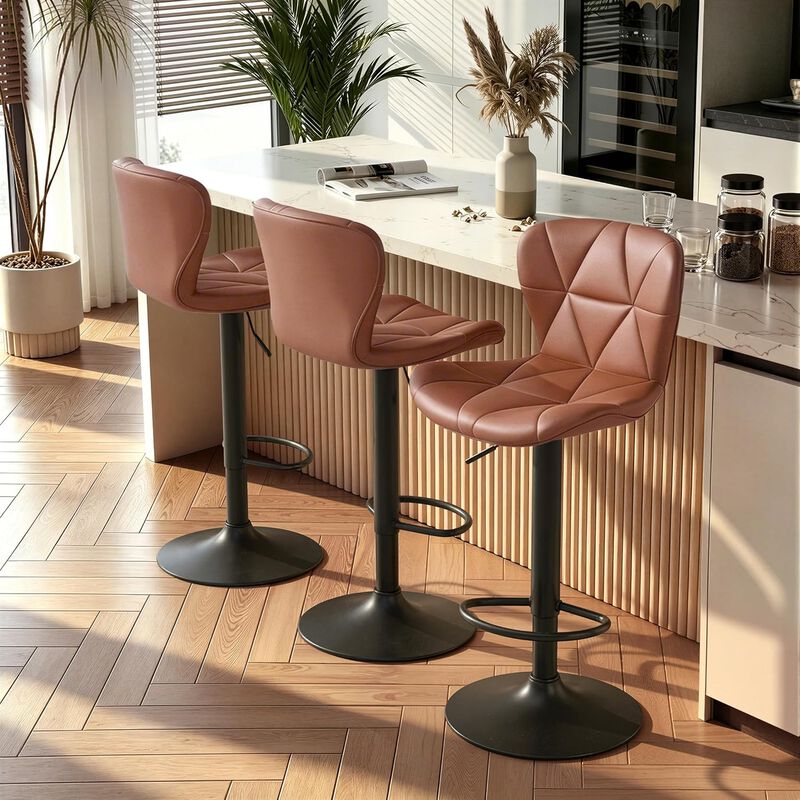 Faux Leather Swivel Bar Stools Set of 2, Adjustable Counter Height Kitchen Chairs, Iron Frame High Backrest 360&deg; Barstools for Kitchen Counter, Outdoor image number 1