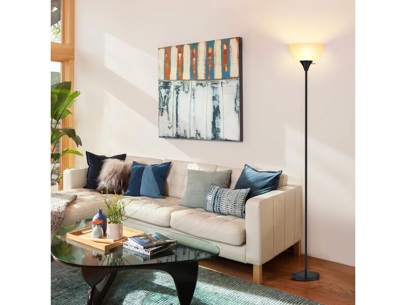 LED Floor Lamp Black Torchiere Standing Lamp White Shade Modern Design image number 1