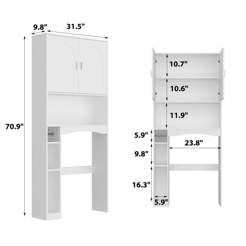 FUFU&GAGA 31.51-in x 7.9-in x 9.8-in White 6-Shelf Over-the-Toilet Storage