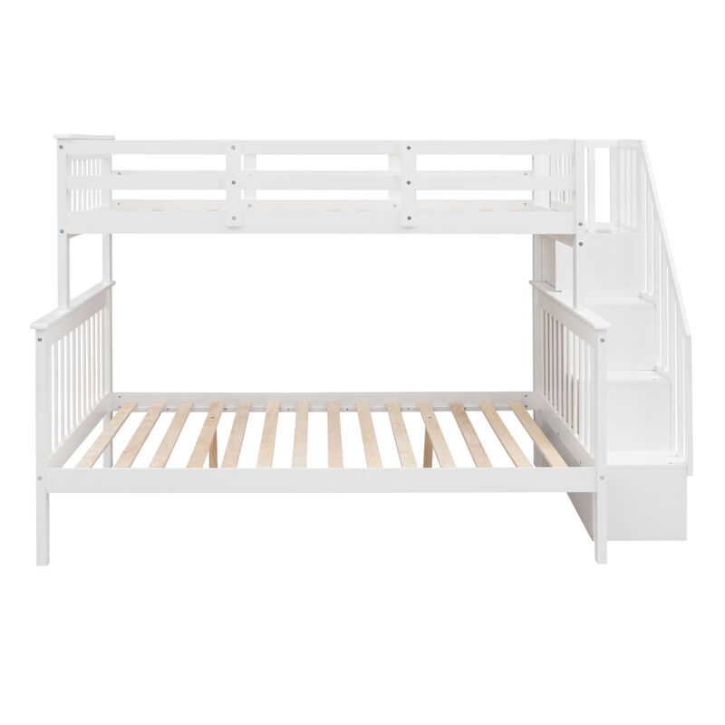 Stairway Twin-Over-Full Bunk Bed with Storage and Guard Rail for Bedroom, Gray color