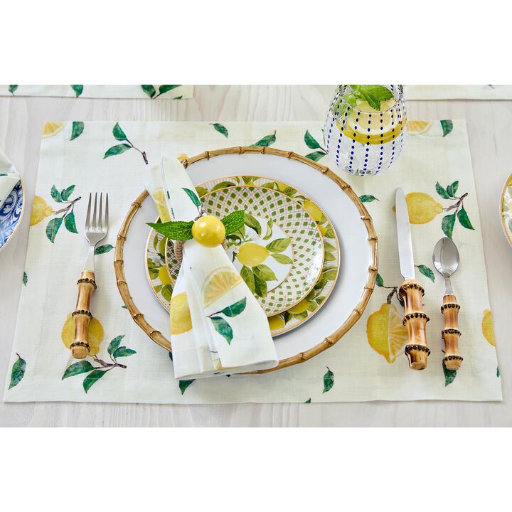 Solino Home 100% Pure Linen Dinner Napkins 20 x 20 Inch Set of 4 - Botanical Lemon