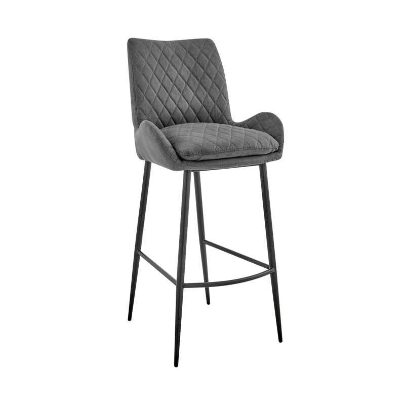 Panama Bar Height Bar Stool in Charcoal Fabric and Black Finish