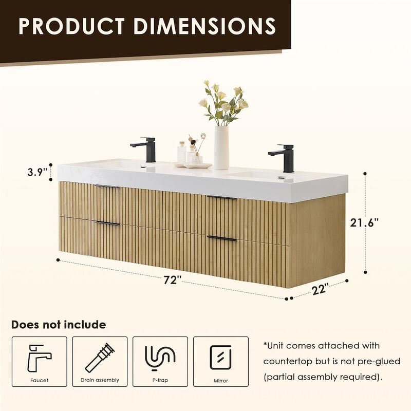 Altair-11 Double Bathroom Vanity in Nature Brown White Artificial Drop-in Sink