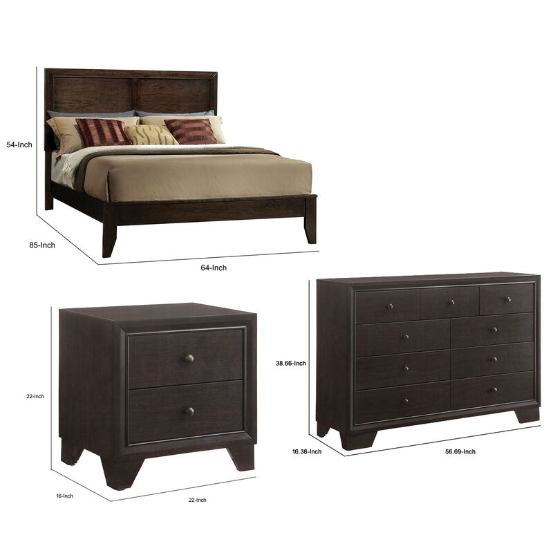 Queen Size Bedroom Set, Traditional Carved Wood Design, Brown Finish, 4-Piece Set with Bed, Nightstands and Dresser image number 7