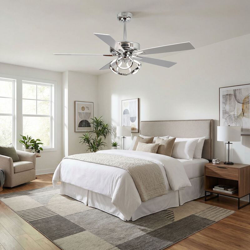 52" Modern Integrated LED Chrome Reversible Blades Ceiling Fan with Light and Remote image number 2