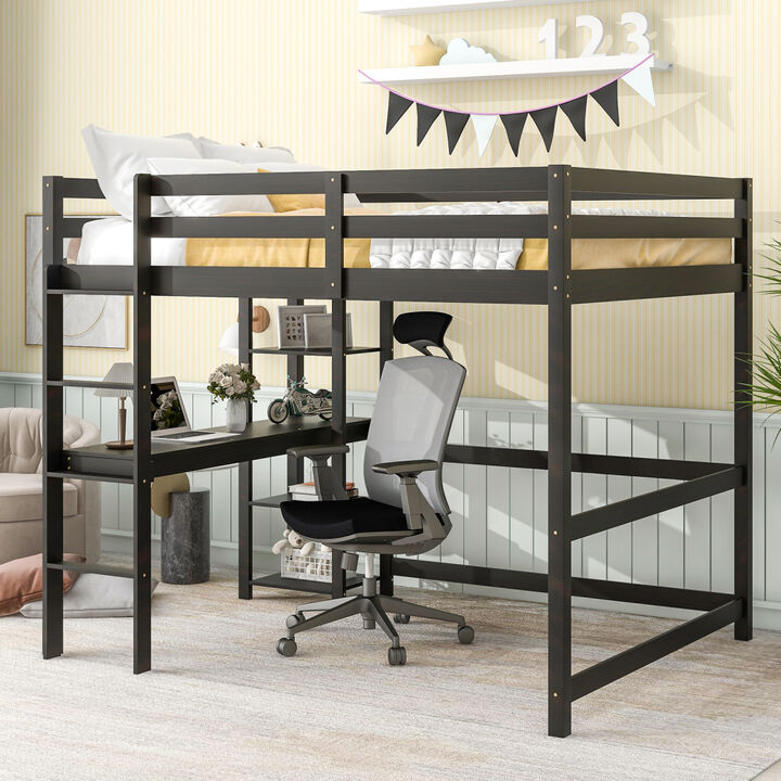 Full Loft Bed with Desk and Shelves, Espresso