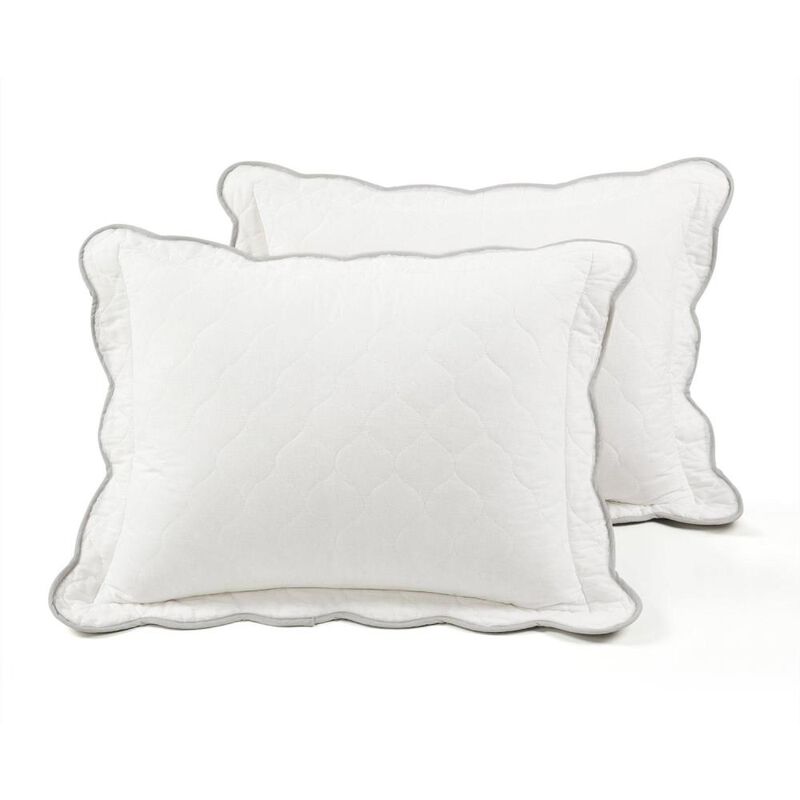 Hivvago White Grey Scalloped Edge Reversible Thin Light Quilt Set