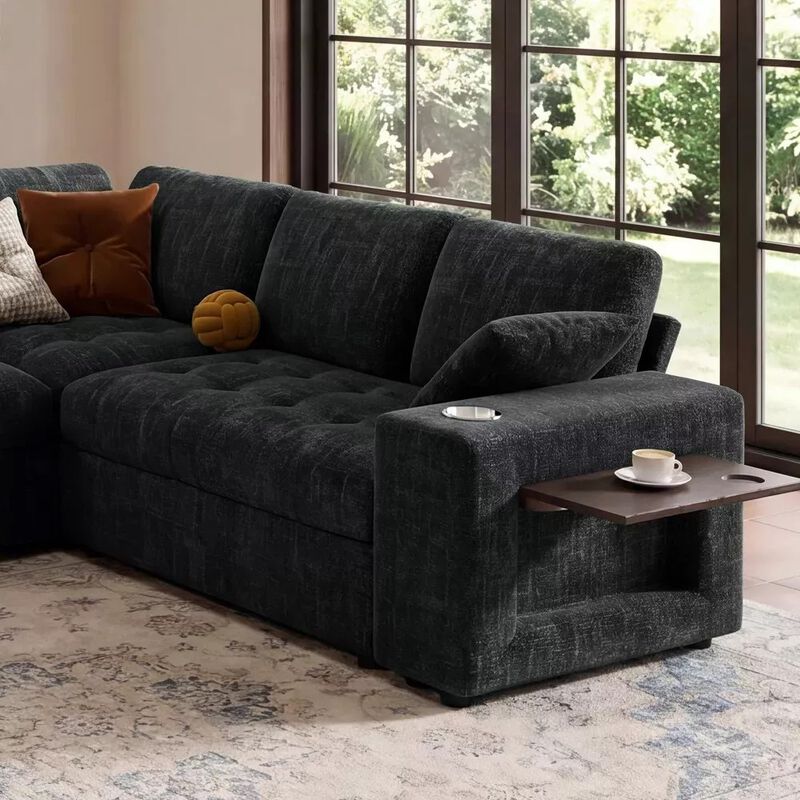 Vipbear 110" Modular Sectional Sleeper Sofa, 8-Seater Chenille U-Shaped Couch with Pull-Out Beds image number 4