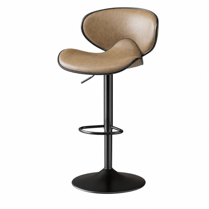 Leather Swivel Bar Stools Set of 2, Water Resistant Adjustable Counter Height Stools with Thickened Seat & Iron Frame, 360&deg; Kitchen Island Chairs for Home